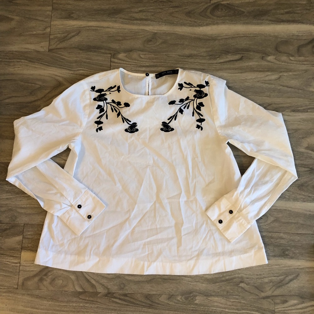 ZARA Embroidered White Blouse